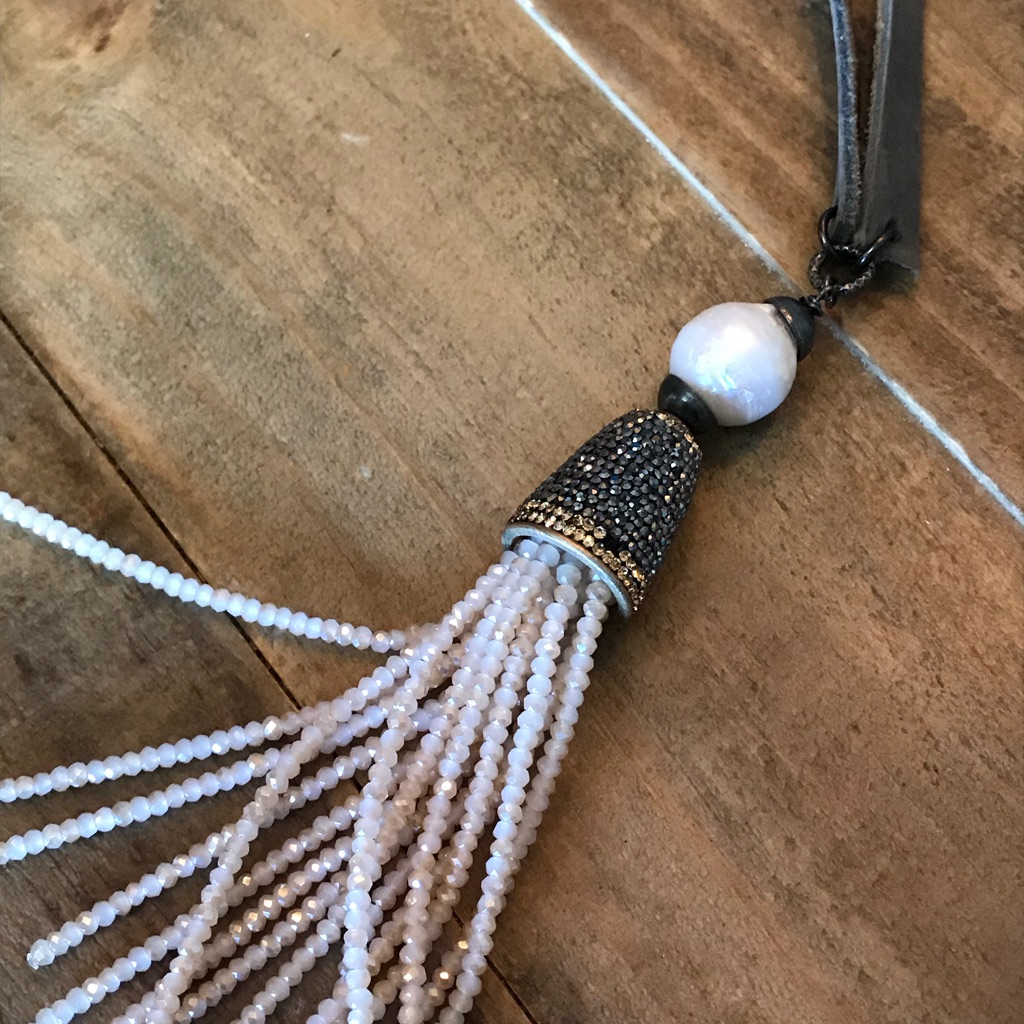 Handmade Baroque Pear & Tassel Leather Necklace